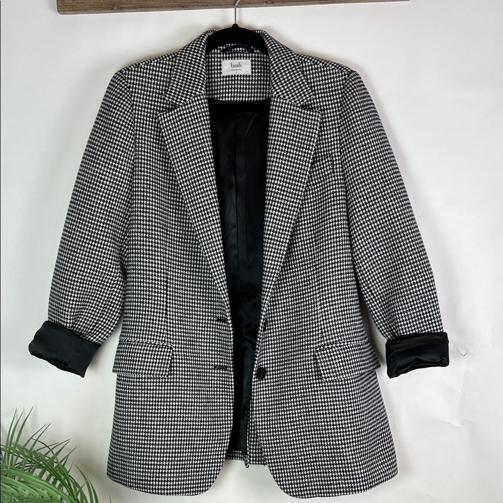 Hush UK Houndstooth Blazer Two Button Black White UK 12 US 8 Wool Blend - Picture 14 of 16